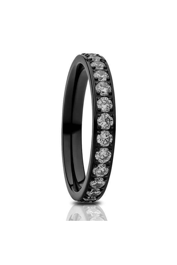 3mm Eternity Wedding Ring,CZ Wedding Ring,Black Titanium Ring,Engagement Ring,Anniversary Ring