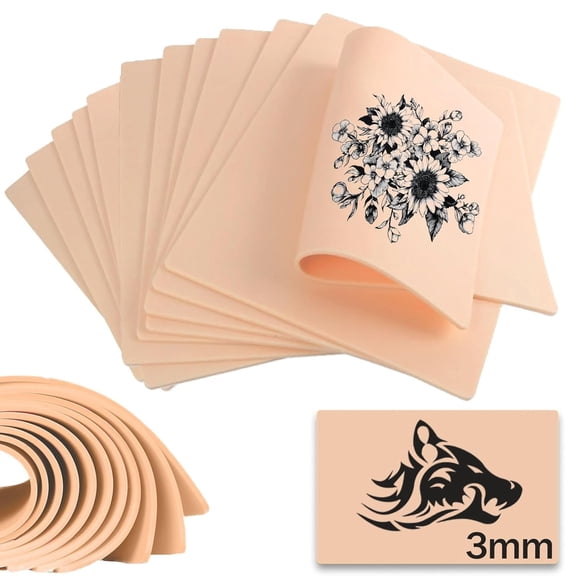 3mm Fake Skin Tattoo Skin - Usiriy 12pcs Tattoo Practice Skin 6x8" Tattoo Skin Practice 3mm Thick Synthetic Tattoo Skins Soft Skin Practice Pads