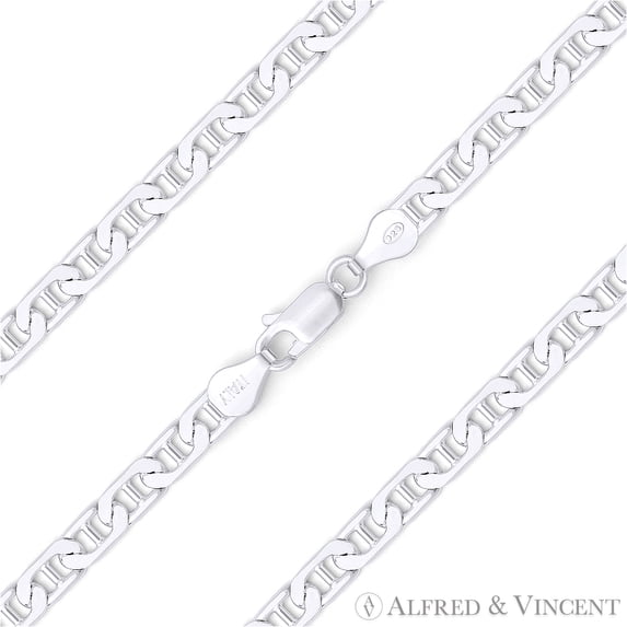 3mm Flat Marina / Mariner Link Italian Chain Bracelet in Solid .925 Sterling Silver