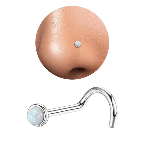 3mm G23 Titanium Opal Nose Rings Studs Hypoallergenic L Shaped Screw Small Nose Rings for Women Men 20G Handmade 14K Gold Plated Nose Nostril Piercing Jewelry Gold L Shape
