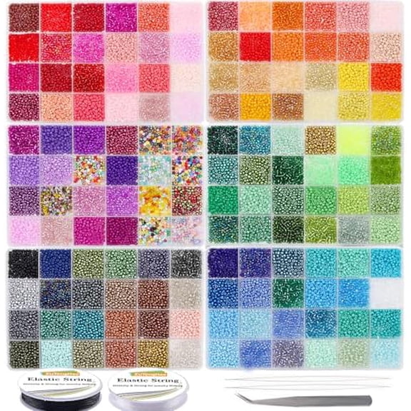3mm Glass Seed Beads for Bracelet Making Kit, 8/0 Small Craft Beads for Bracelet Necklaces Crafting Jewelry Making Supplies (36000Pcs,144 Colors)