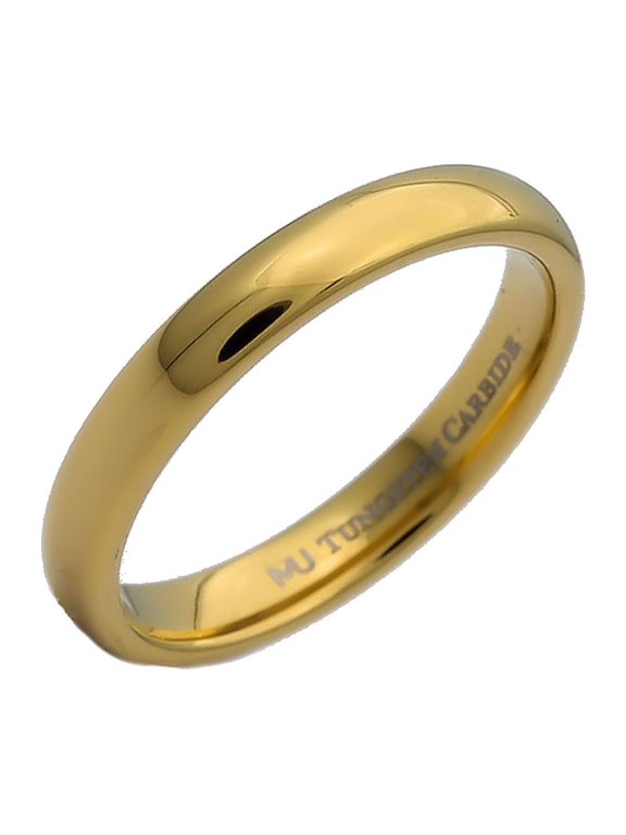 3mm Gold Plated Polished Tungsten Carbide Wedding Ring Classic Half Dome Band