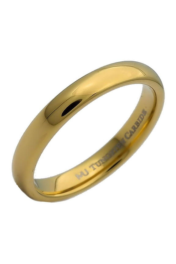 3mm Gold Plated Polished Tungsten Carbide Wedding Ring Classic Half Dome Band