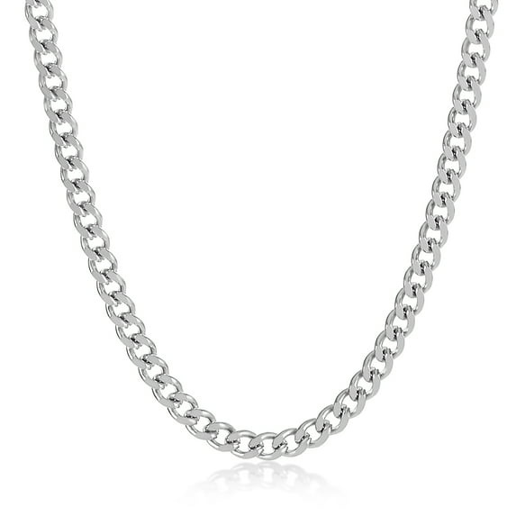 3mm High-Polished Stainless Steel Flat Cuban Link Curb Chain Necklace, 20 inches
