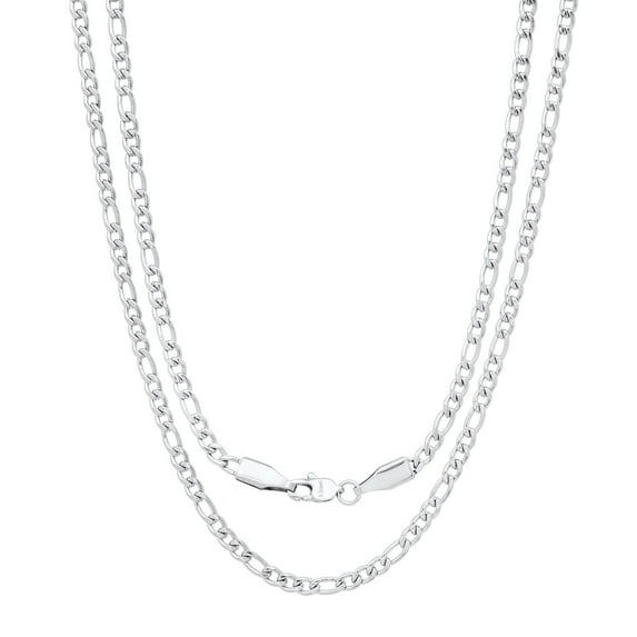 3mm High-Polished Stainless Steel Flat Figaro Chain Necklace, 24 inches