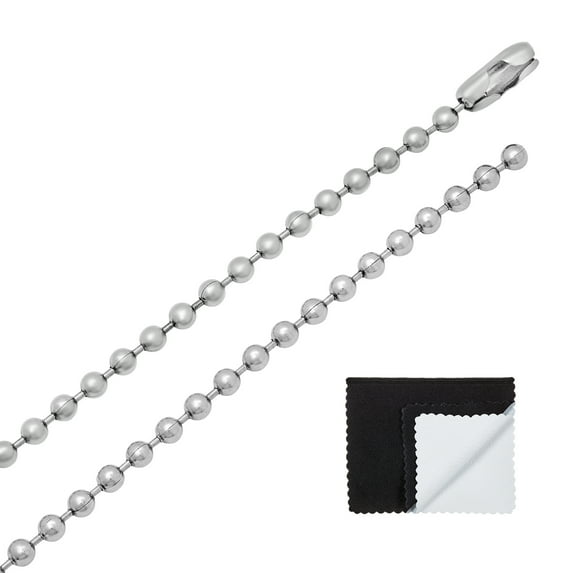 3mm High-Polished Stainless Steel Military Ball Chain Necklace, 36 inches