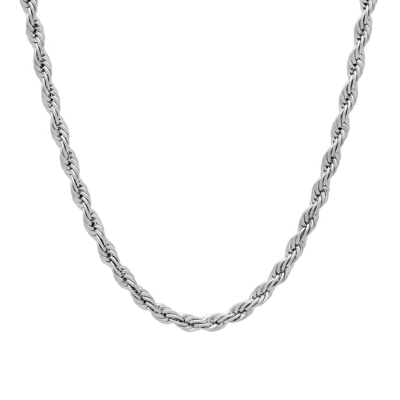 3mm High-Polished Stainless Steel Twisted Rope Chain Necklace, 24 inches + Gift Box