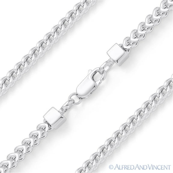 3mm Hollow Franco Arrow-Link Italian Chain Necklace in .925 Sterling Silver w/ Rhodium