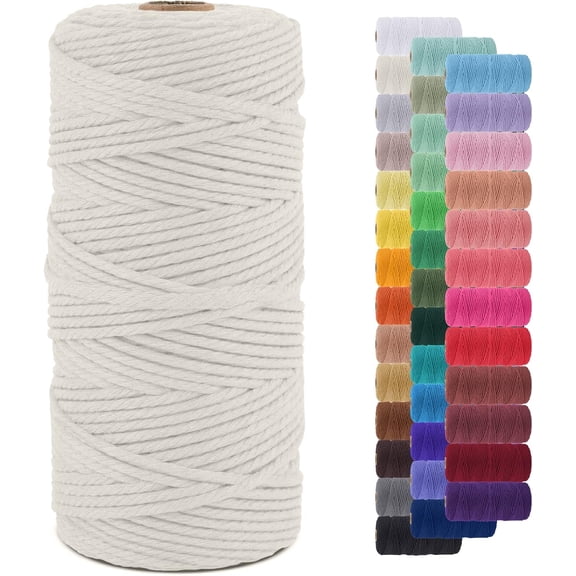 3mm Macrame Cord 109 Yards Natural Cotton Twine String for Crafts, Thick Colored Rope Yarn DIY Wall Hangers, Plant Holders, Knitting, Wedding Décor (Natural) 3mmx109yards