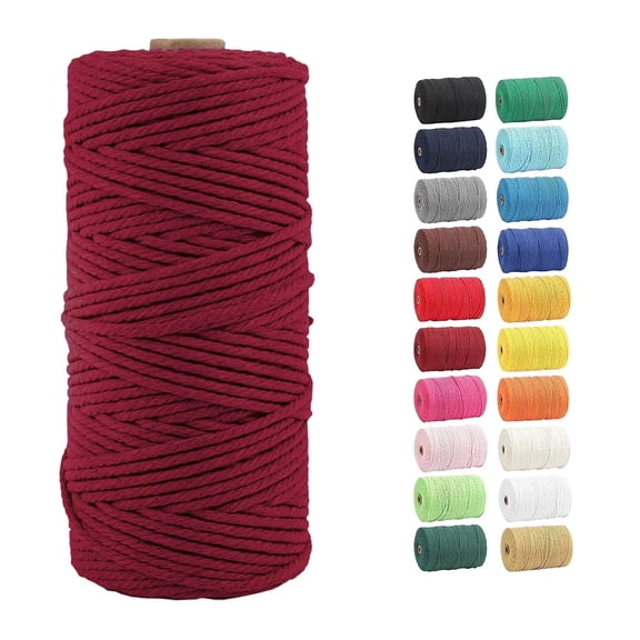 3mm Macrame Cord Thick Cotton Macrame Rope, 4 Strand Twisted Cotton Cord Rope,Cotton String for Handmade Wall Hanging, Plant Hanger, Craft, Knitting, Decorative Project(Dark Red,109 Yards)