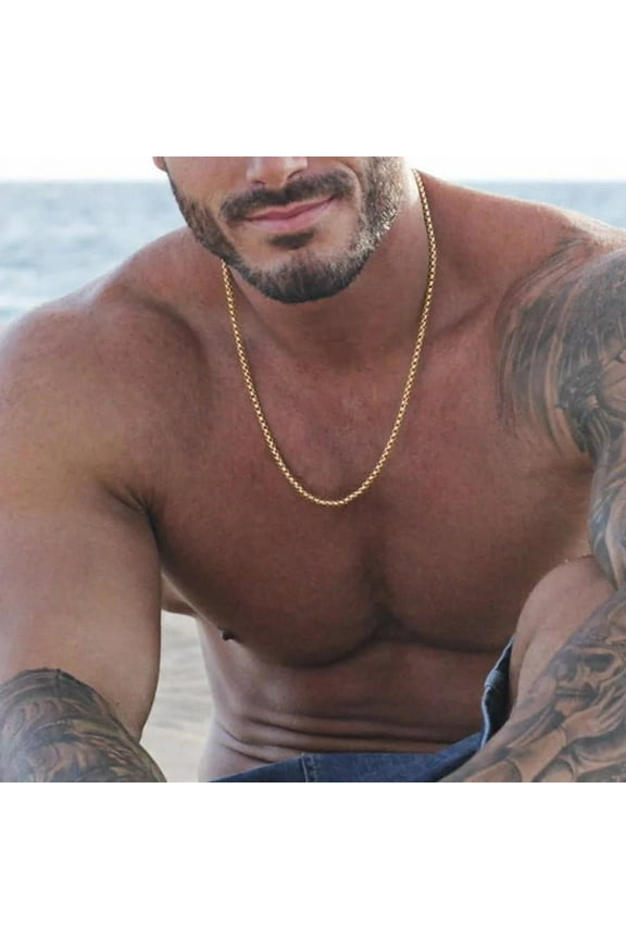 3mm Men's 14K Yellow Gold Thick Golden Link Chain Necklace for Men Gift Boyfriend Dad Husband with 24Inch