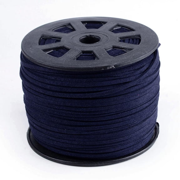 3mm Midnight Blue Micro Fiber Flat Suede Leather Cords Strip Cord Lace Beading Thread Braiding String 100 Yards/Roll for Jewelry MakingDIY