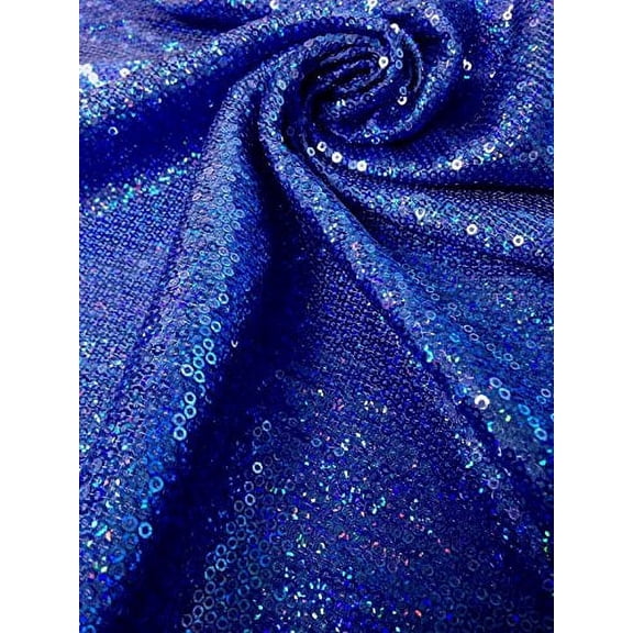 3mm Mini Micro Holographic Shiny Sequins on Stretch Polyester Spandex Fabric (Royal Blue)