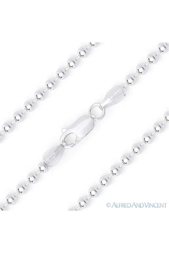 3mm Polished Ball Bead Link Italian Chain Necklace in .925 Sterling Silver