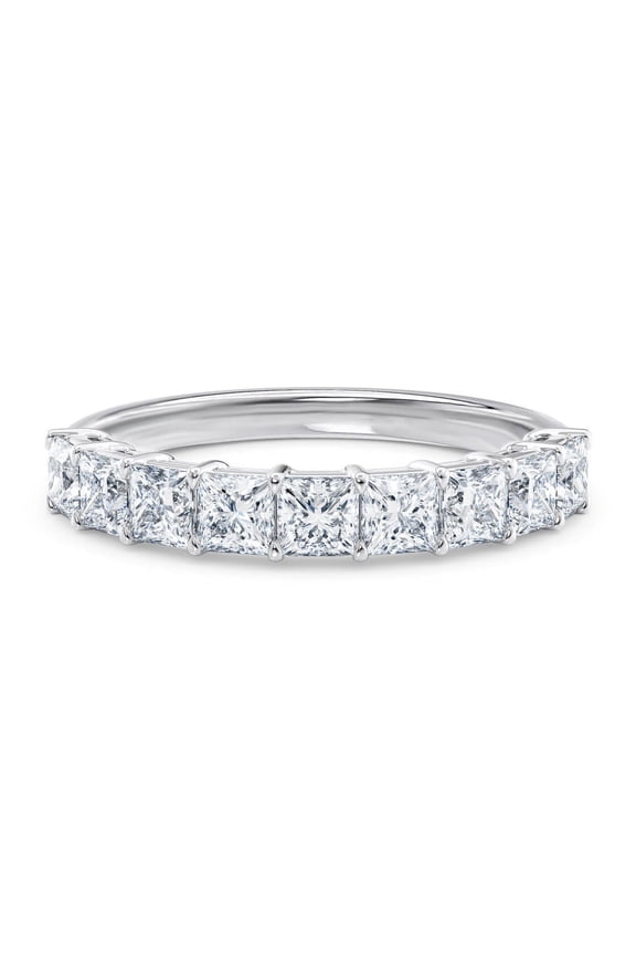 3mm Princess Cut Moissanite Half Eternity Wedding Band in 925 Sterling Silver – Elegant Anniversary Ring