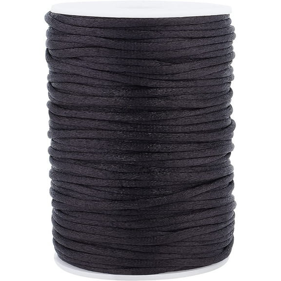 3mm Rattail Silk Cord 54 Yards Black Nylon Thread Chinese Knot Thread Silky Bracelet String for Friendship Bracelet Necklace Macrame Trim