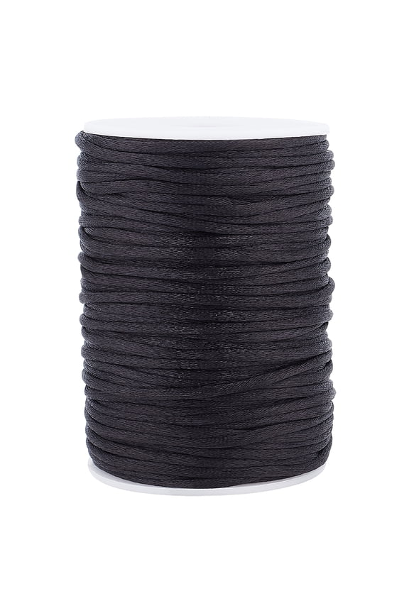3mm Rattail Silk Cord 54 Yards Black Nylon Thread Chinese Knot Thread Silky Bracelet String for Friendship Bracelet Necklace