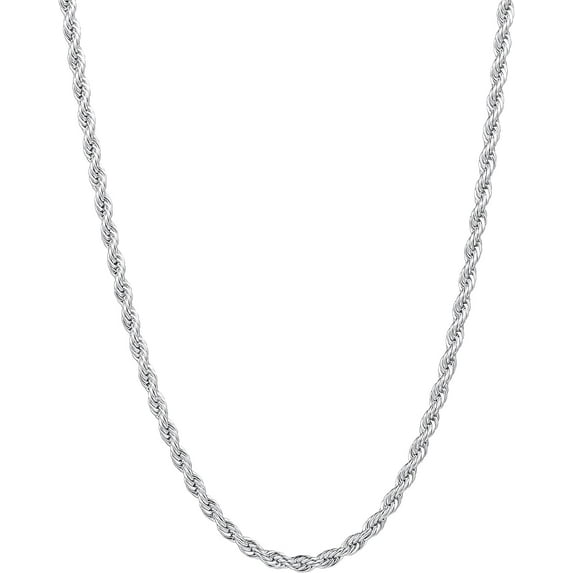 3mm Rope Chain Necklace for Men, Silver Tone Mens Chain Necklace, Stainless Steel Necklace Chain for Men Women