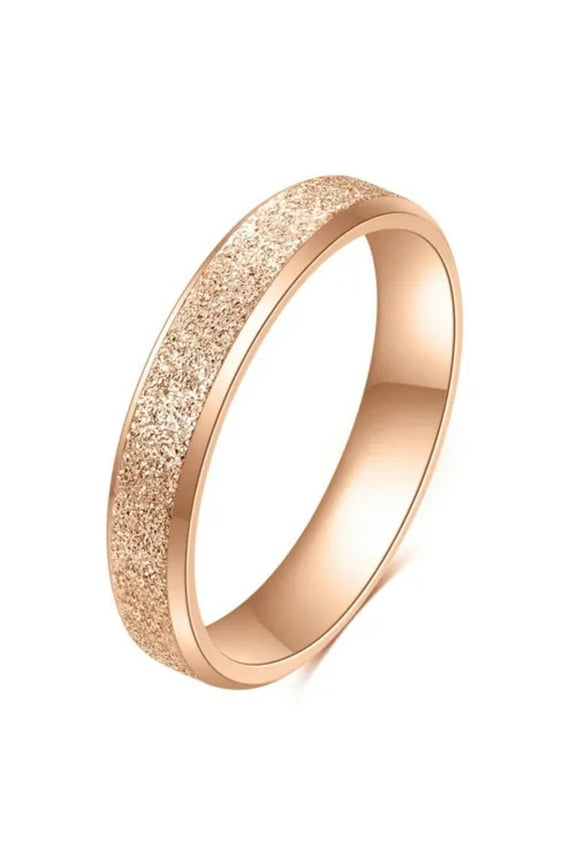 3mm Rose Gold Pearl Sand Ring Band Women's Titanium Steel Tail Ring Size 6 7 8 9