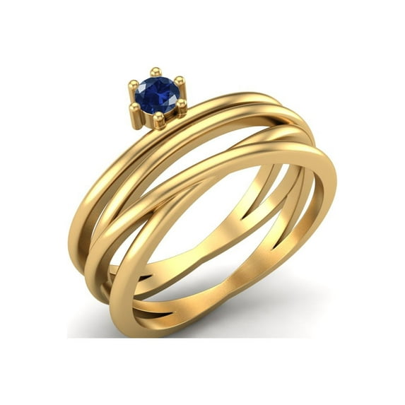 3mm Round Blue CZ 925 Sterling Silver Gold Vermeil Twisted Mother's Day Gift Ring