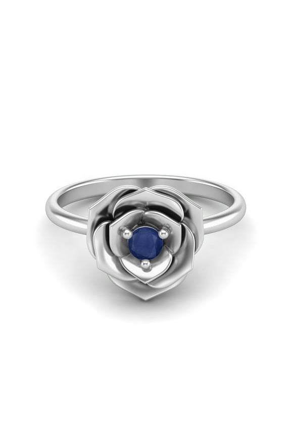 3mm Round Blue Sapphire 925 Sterling Silver Blossom Rose Flower Valentines Day Gifts Ring