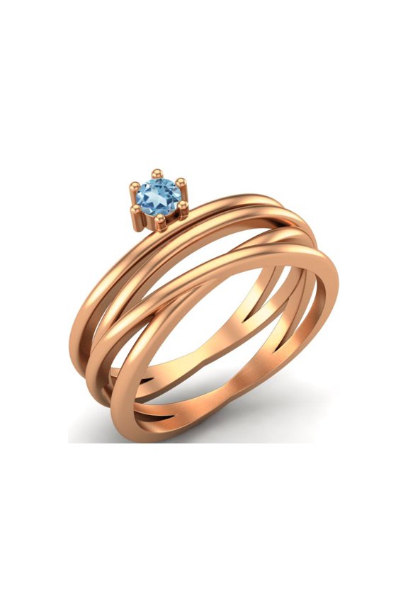 3mm Round Blue Topaz 925 Sterling Silver Rose Vermeil Twisted Mother's Day Gift Ring