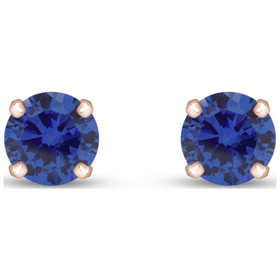 AFFY 3mm Round Cut Simulated Blue Sapphire Stud Earrings in 14k White Gold Over Sterling Silver