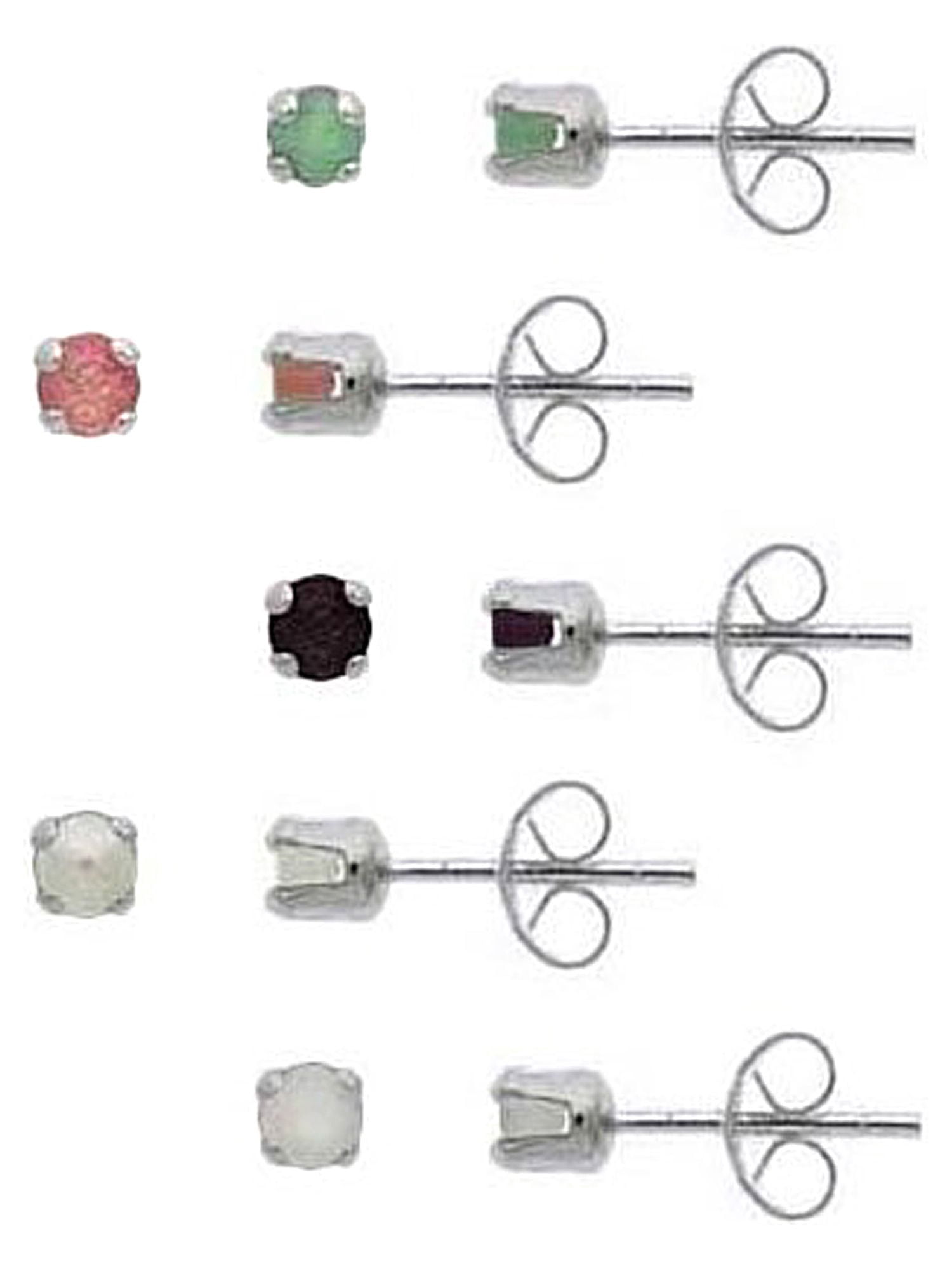 V3 Jewelry Set of Two Sterling Silver with Natural White Topaz and Ruby Stud Earring main image 0