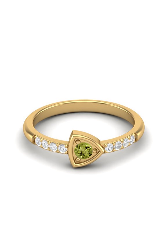 3mm Round Peridot 925 Sterling Silver Gold Vermeil Solitaire Triangle Valentines Day Gifts Ring