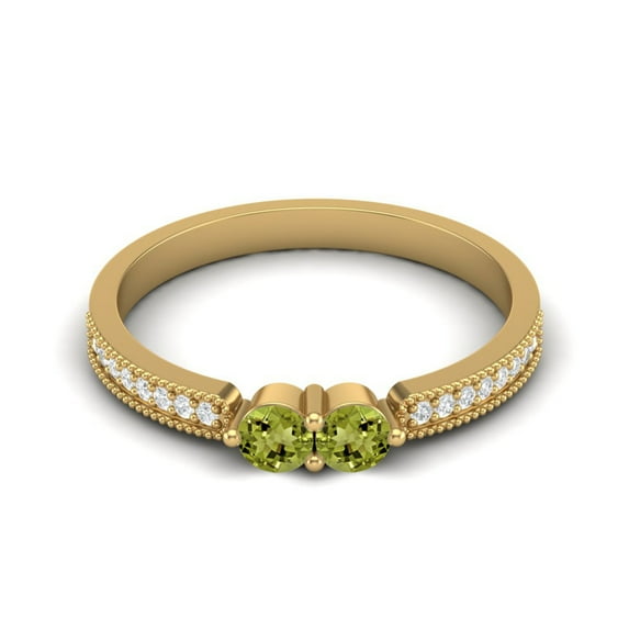 3mm Round Peridot 925 Sterling Silver Gold Vermeil Two Stone Mother's Day Gift Ring