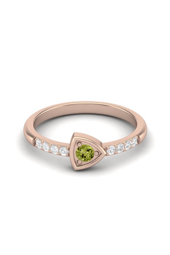 3mm Round Peridot 925 Sterling Silver Rose Vermeil Solitaire Triangle Valentines Day Gifts Ring