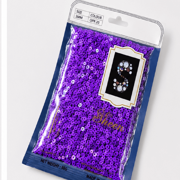 3mm Round Purple Sequins 50g Pack