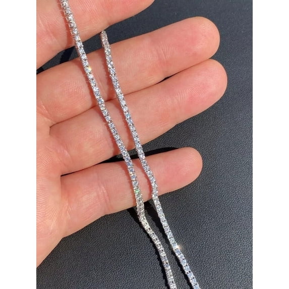 3mm Round Simulated Diamond Women's Tennis Necklace 18" 14k White Gold Plated