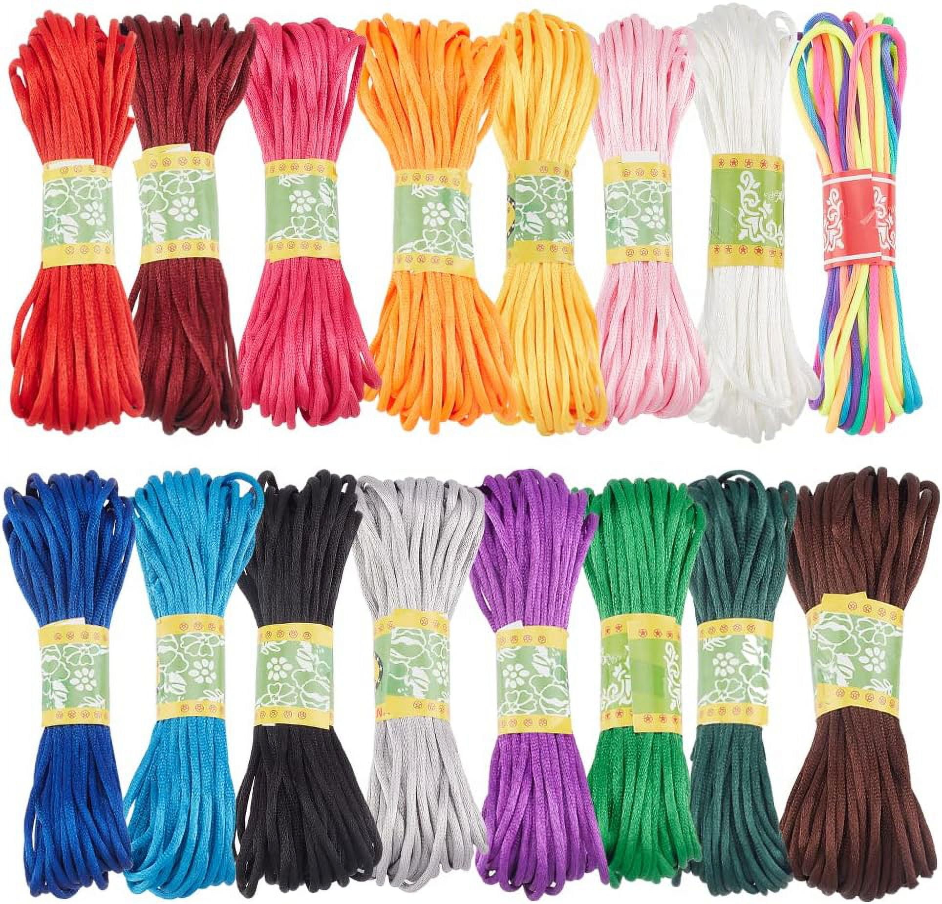 3mm Satin Nylon String 16 Colors Rattail Silk Cord 160 Yards Silk Bracelet String Beading String for Friendship Bracelet Necklace Chinese Knot Macramé Trim Dream Catchers Braid Hair Colorful