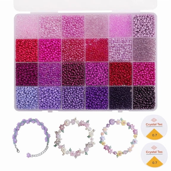 3mm Seed Beads for Jewelry Making, 5200pcs Small Glass Seed Beads Kit with Elastic String for Bracelet Making, Tiny Craft Beads for DIY Art Craft (Purple)