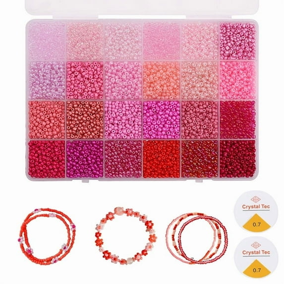 3mm Seed Beads for Jewelry Making, 5200pcs Small Glass Seed Beads Kit with Elastic String for Bracelet Making, Tiny Craft Beads for DIY Art Craft (Red)