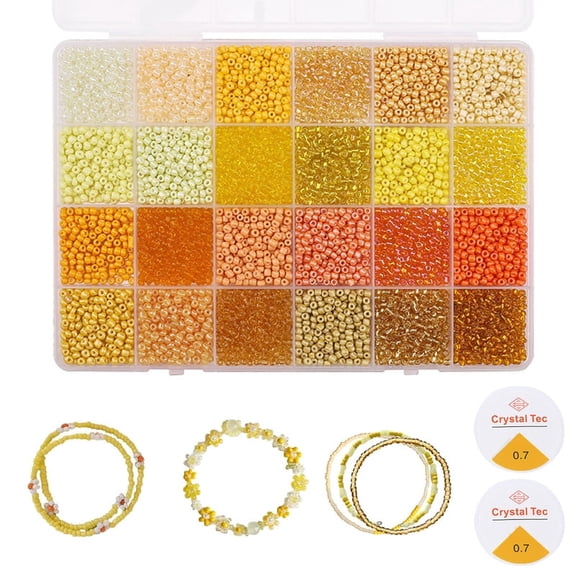 3mm Seed Beads for Jewelry Making, 5200pcs Small Glass Seed Beads Kit with Elastic String for Bracelet Making, Tiny Craft Beads for DIY Art Craft (Yellow)