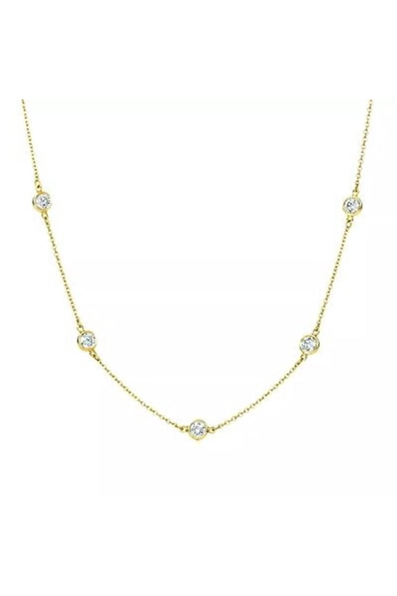 3mm Simulated Diamond by the Yard Station Necklace 14k Yellow Gold Plated, Bezel-Set, 18" Dainty Minimalist Chain Elegant Gift for Women