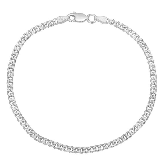 3mm Solid .925 Sterling Silver Flat Curb Chain Bracelet, 10 inches