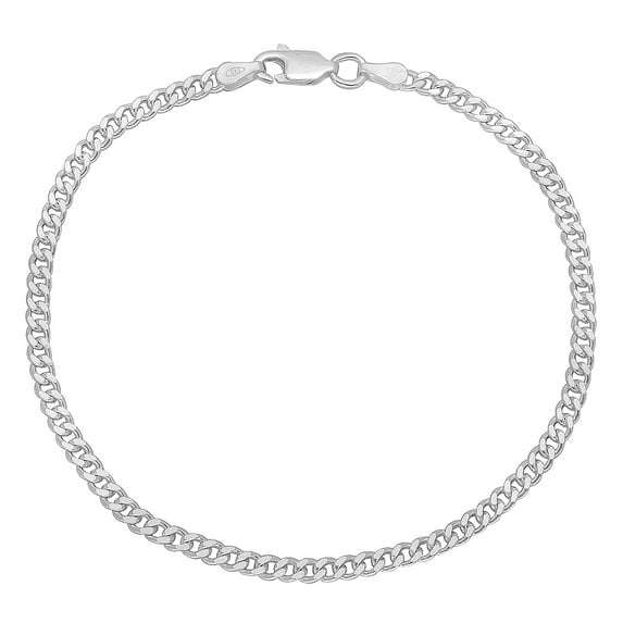 3mm Solid .925 Sterling Silver Flat Curb Chain Bracelet, 7 inches