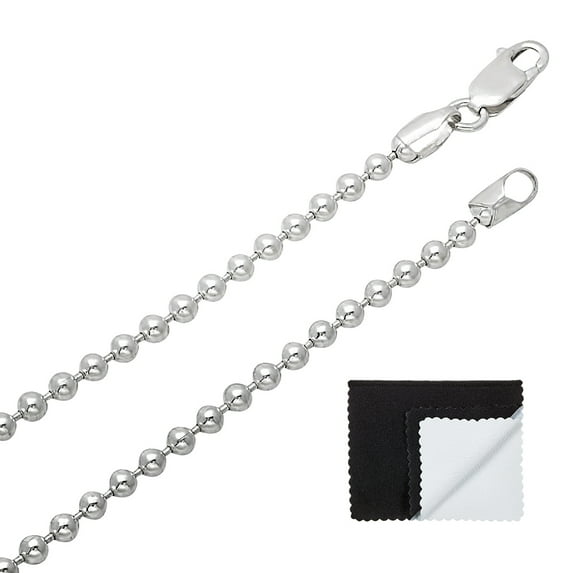 3mm Solid .925 Sterling Silver Military Ball Chain Necklace, 22 inches + Gift Box