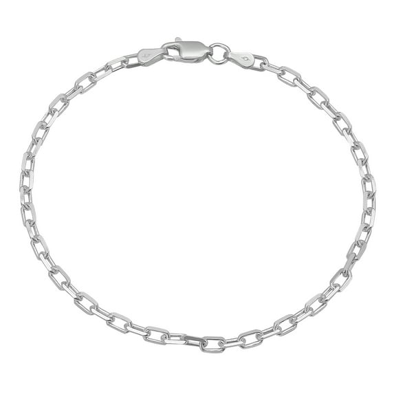 3mm Solid .925 Sterling Silver Oval Cable Draw Flat Cable Chain Bracelet, 7 inches