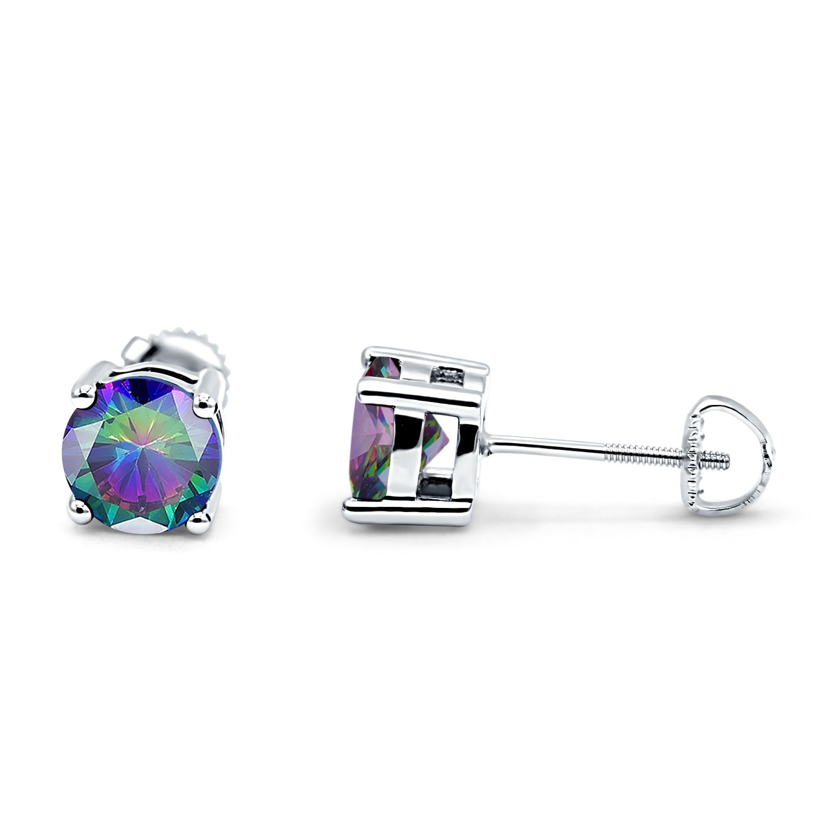 3mm Solitaire Screw Back Stud Earring Round Simulated CZ Solid 925 Sterling Silver