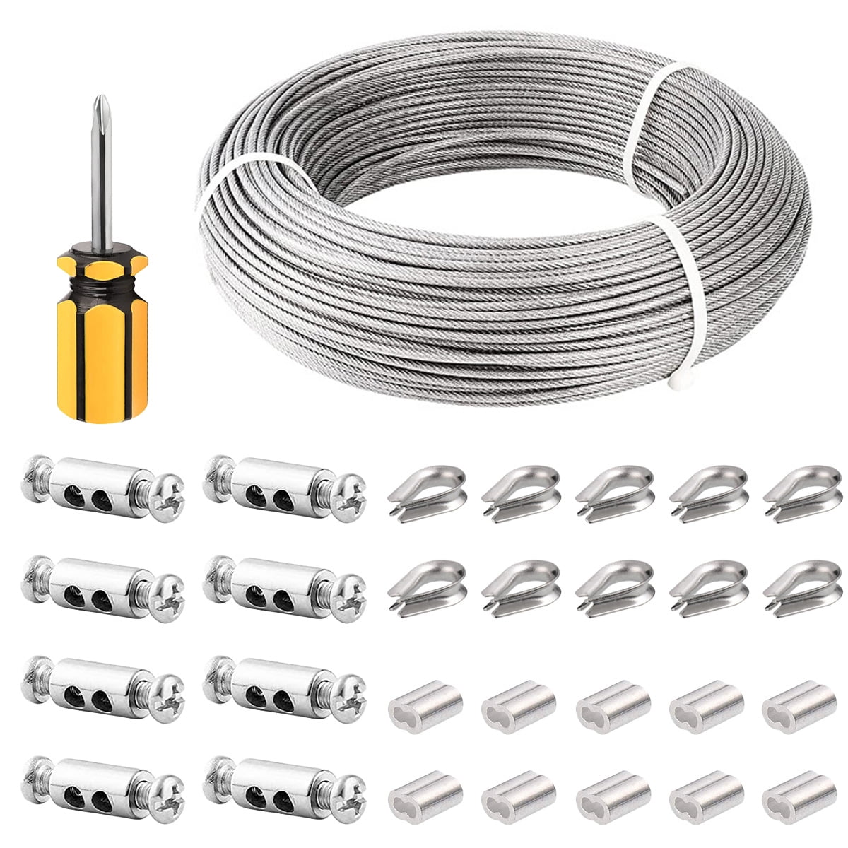 3mm Stainless Steel Cable Kit, 50M, Coated Rope with Cable Ties & M3 Sleeves, Includes Stainless