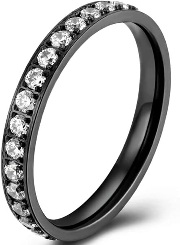 Cube Stackable Rings 3mm Stainless Steel Cubic Zircon Filled Stackable Eternity Wedding Band ...