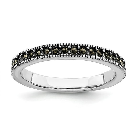 3mm Sterling Silver Stackable Marcasite Band Ring - Size 5