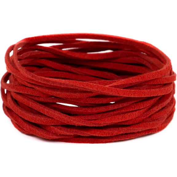 3mm Suede Leather Cord Faux String Flat Lace Strip, Jewelry Velvet Thread for Making, Necklace, Bracelet, Beading and DIY Crafts (5.4 Yards, Red) Red x 5m