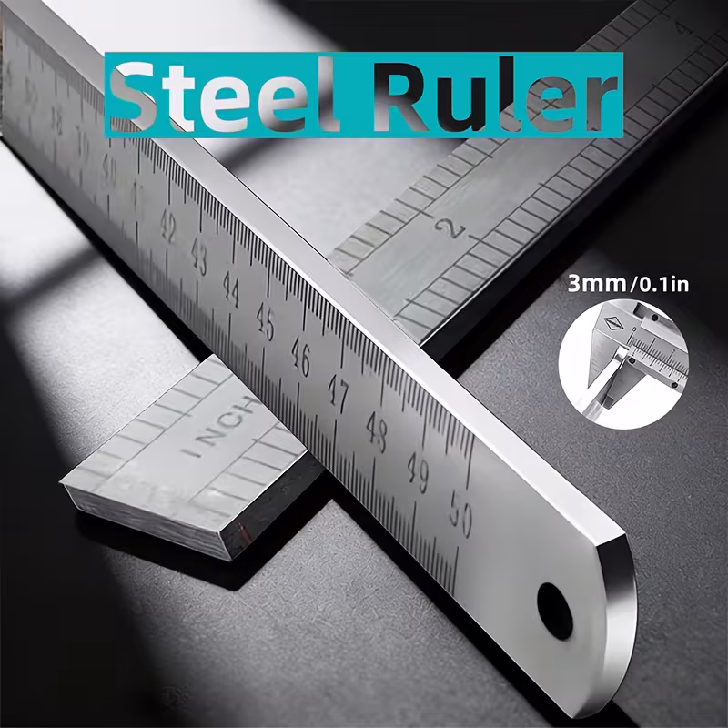 3mm Thick 50cm/20 Inch Stainless Steel Ruler, Durable Straight Edge for Measurement Office Home Use
