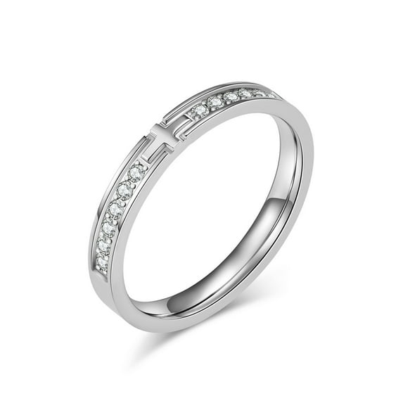 3mm Thin Stackable Ring 14K Yellow Gold Pave CZ Cross Wedding Band for Women Men