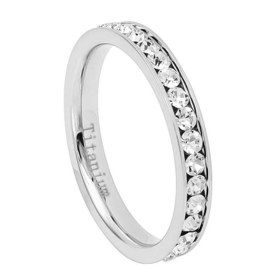 3mm Titanium Ring White Titanium IP Plated Eternity Ring with White CZs Wedding band Ring for Men and Ladies
